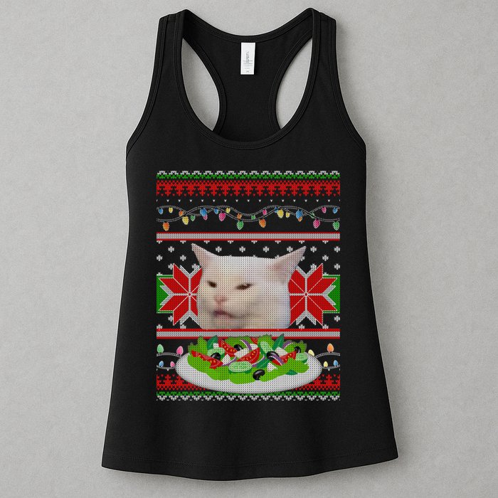 Smug Table Cat Meme Ugly Christmas Womens Tank Top