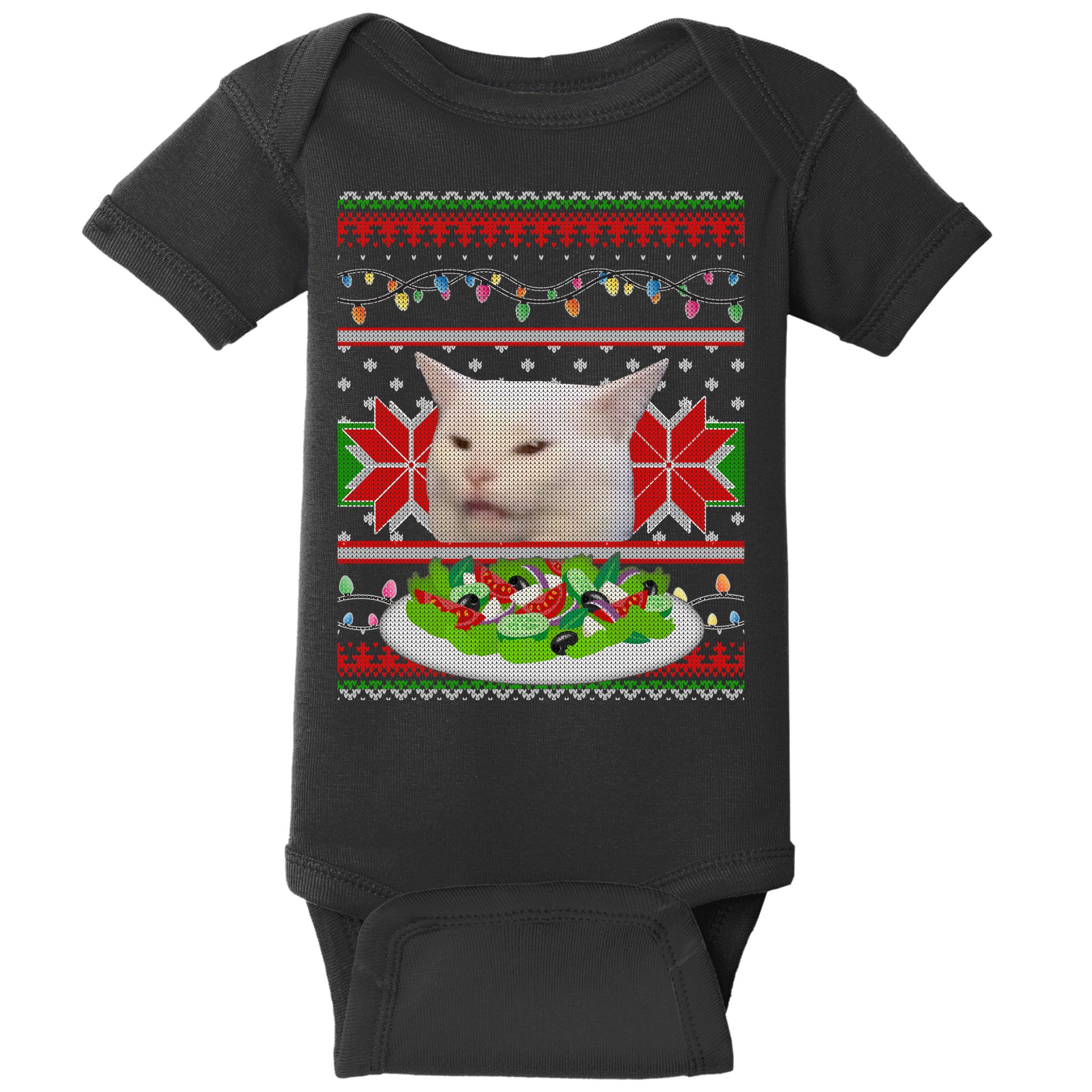 Smug Table Cat Meme Ugly Christmas Baby Bodysuit