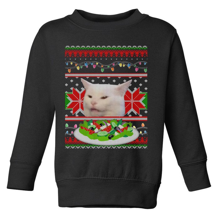 Smug Table Cat Meme Ugly Christmas Toddler Sweatshirt
