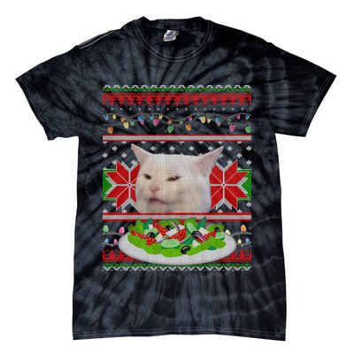 Smug Table Cat Meme Ugly Christmas Tie-Dye T-Shirt