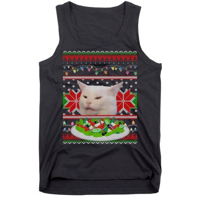 Smug Table Cat Meme Ugly Christmas Tank Top