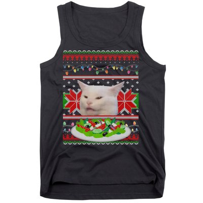 Smug Table Cat Meme Ugly Christmas Tank Top