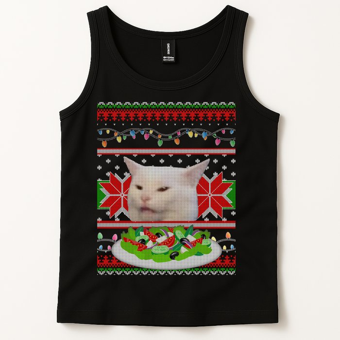 Smug Table Cat Meme Ugly Christmas Tank Top