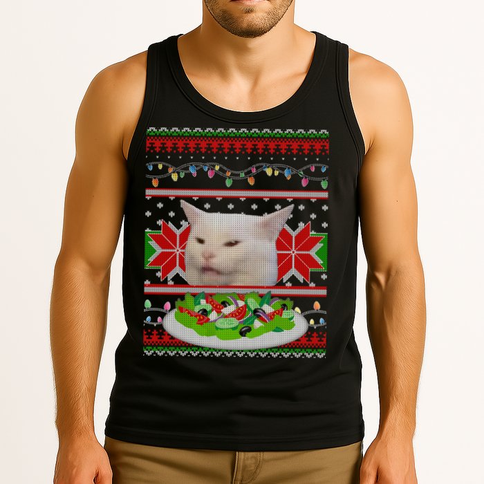 Smug Table Cat Meme Ugly Christmas Tank Top