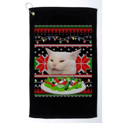 Smug Table Cat Meme Ugly Christmas Golf Towel