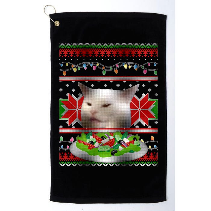Smug Table Cat Meme Ugly Christmas Golf Towel