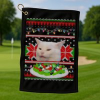 Smug Table Cat Meme Ugly Christmas Golf Towel