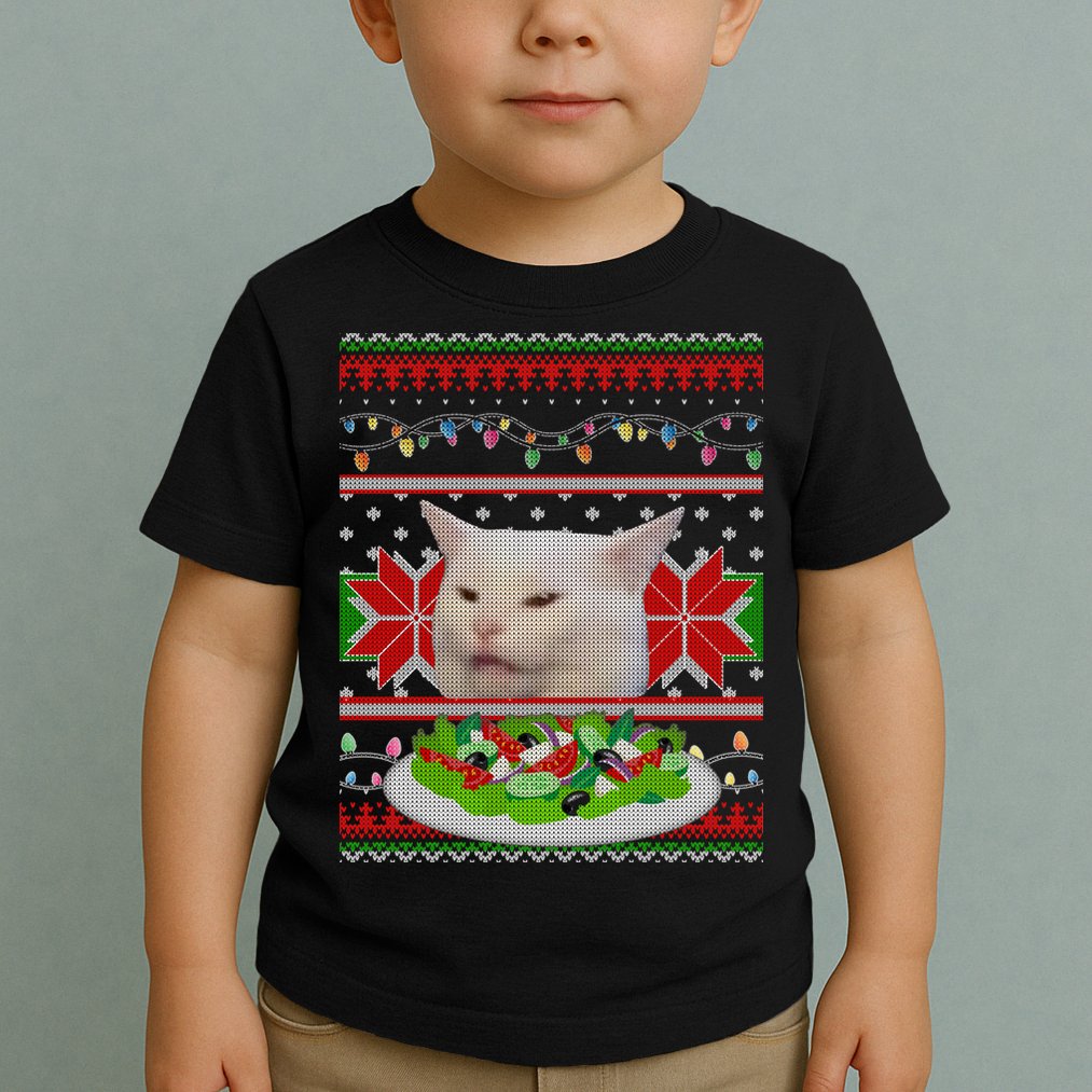 Smug Table Cat Meme Ugly Christmas Toddler T-Shirt
