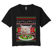 Smug Table Cat Meme Ugly Christmas Crop Top