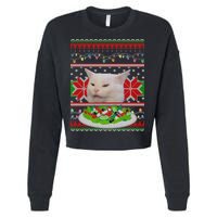 Smug Table Cat Meme Ugly Christmas Cropped Pullover Crew
