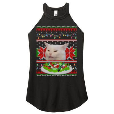 Smug Table Cat Meme Ugly Christmas Women's Perfect Tri Rocker Tank