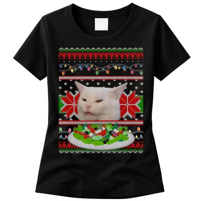 Smug Table Cat Meme Ugly Christmas Womens T-Shirt