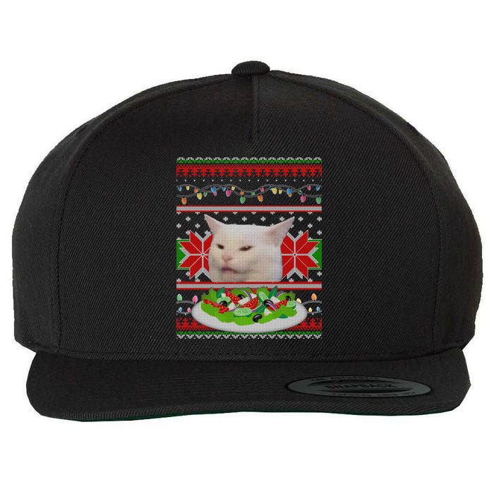Smug Table Cat Meme Ugly Christmas Wool Snapback Cap
