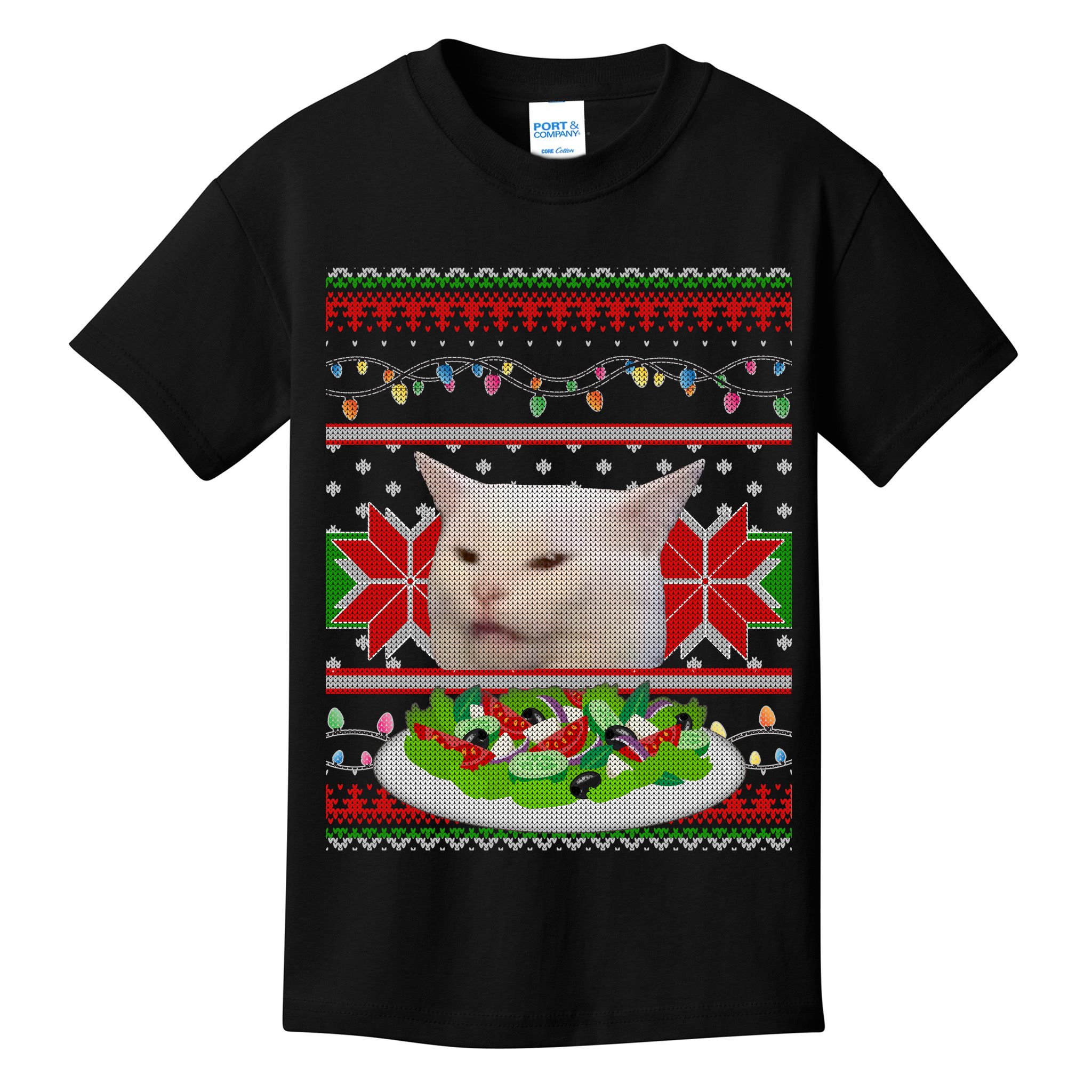 Smug Table Cat Meme Ugly Christmas Kids T-Shirt