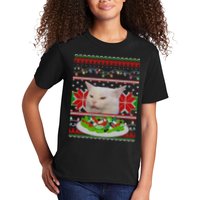 Smug Table Cat Meme Ugly Christmas Kids T-Shirt
