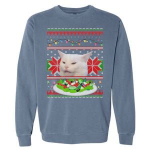 Smug Table Cat Meme Ugly Christmas Garment-Dyed Sweatshirt