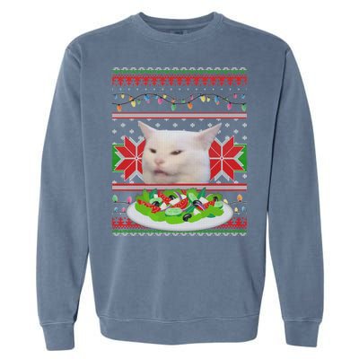 Smug Table Cat Meme Ugly Christmas Garment-Dyed Sweatshirt