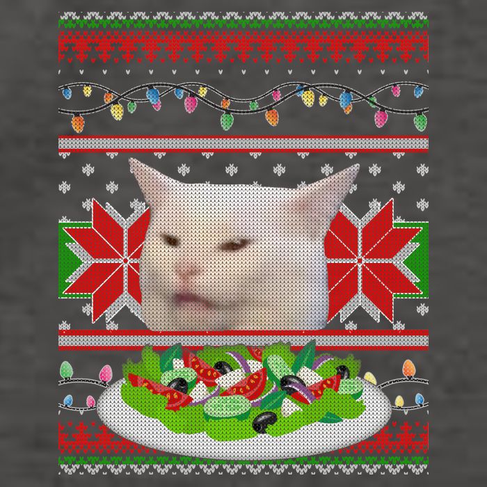 Smug Table Cat Meme Ugly Christmas Vector Backpack