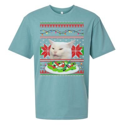 Smug Table Cat Meme Ugly Christmas Sueded Cloud Jersey T-Shirt