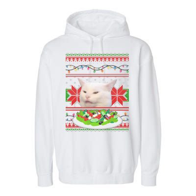 Smug Table Cat Meme Ugly Christmas Garment-Dyed Fleece Hoodie