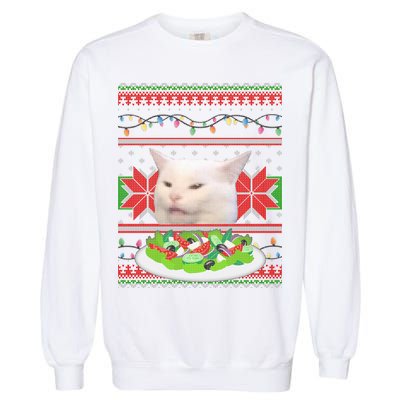Smug Table Cat Meme Ugly Christmas Garment-Dyed Sweatshirt