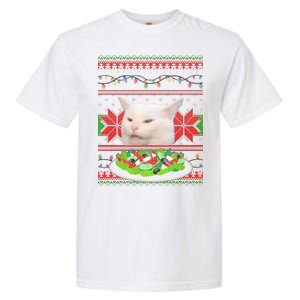 Smug Table Cat Meme Ugly Christmas Garment-Dyed Heavyweight T-Shirt