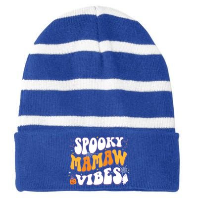 Spooky Mamaw Vibes Halloween Cool Gift Striped Beanie with Solid Band