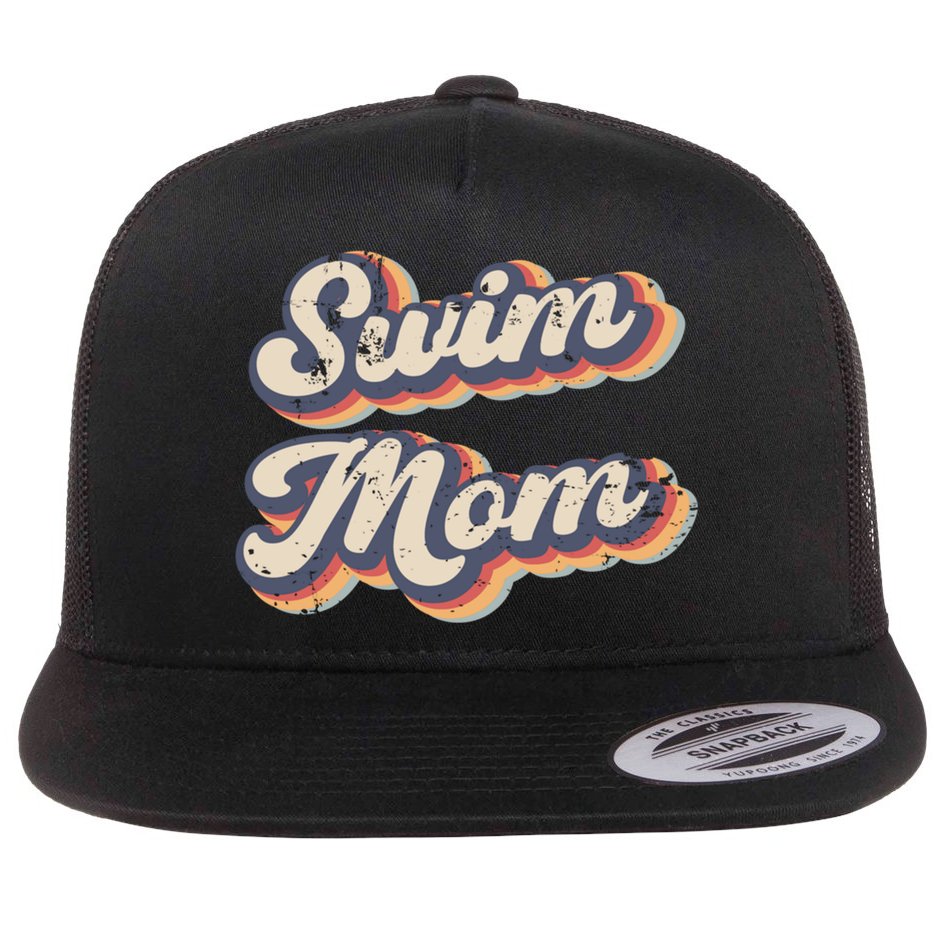 Swim Mom Vintage Rainbow Gift Flat Bill Trucker Hat