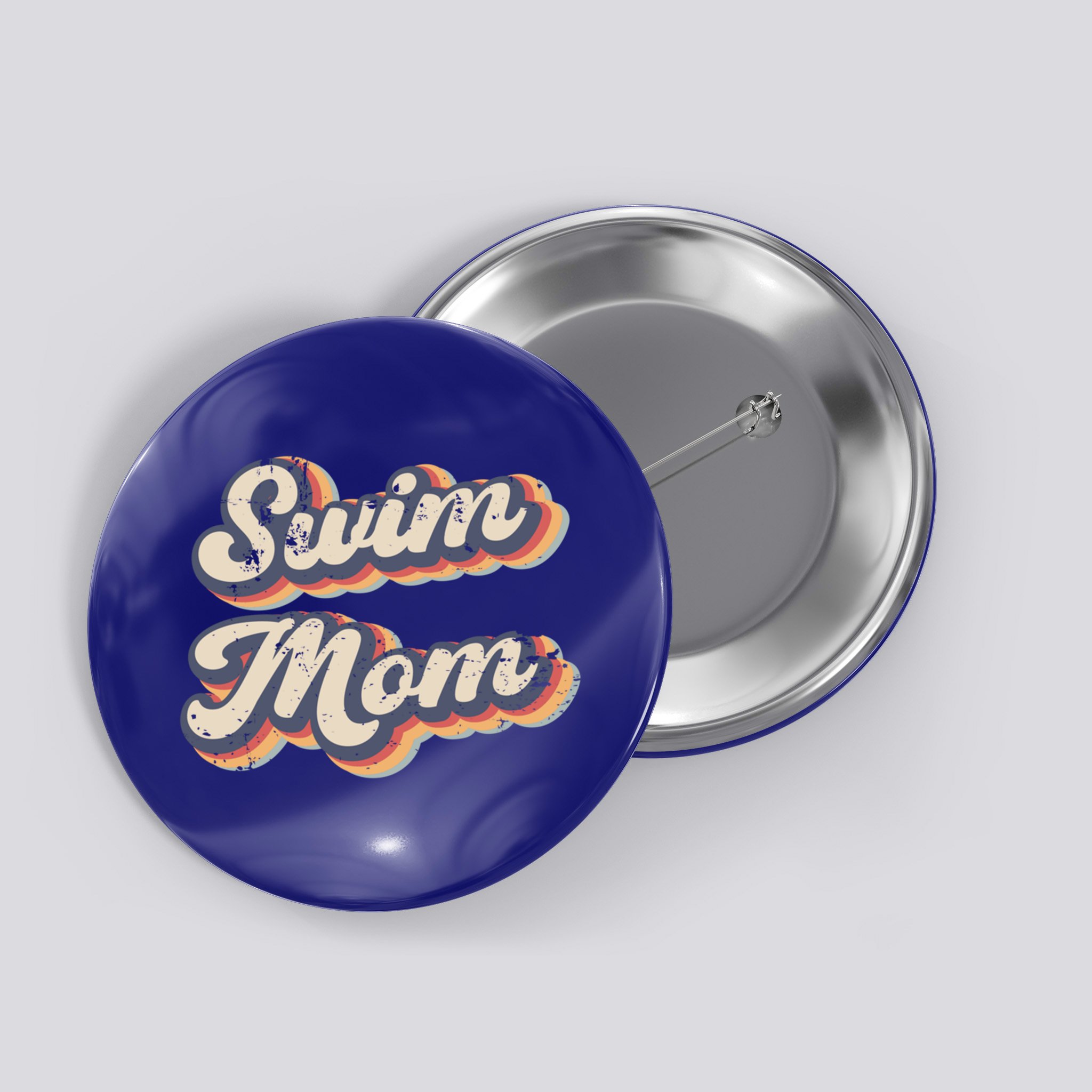 Swim Mom Vintage Rainbow Gift Button