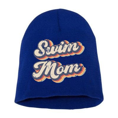 Swim Mom Vintage Rainbow Gift Short Acrylic Beanie