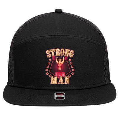 Strong Man Vintage Retro Circus Carnival Birthday Party 7 Panel Mesh Trucker Snapback Hat