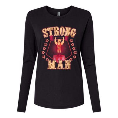 Strong Man Vintage Retro Circus Carnival Birthday Party Womens Cotton Relaxed Long Sleeve T-Shirt