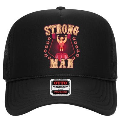 Strong Man Vintage Retro Circus Carnival Birthday Party High Crown Mesh Back Trucker Hat