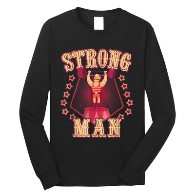 Strong Man Vintage Retro Circus Carnival Birthday Party Long Sleeve Shirt