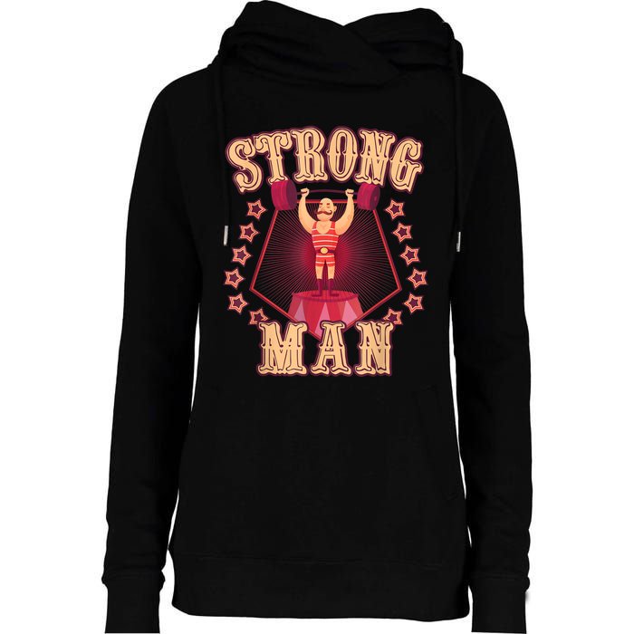 Strong Man Vintage Retro Circus Carnival Birthday Party Womens Funnel Neck Pullover Hood