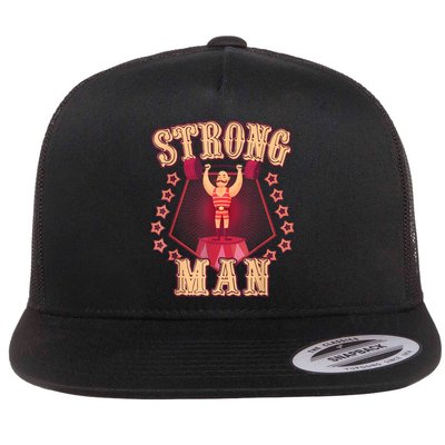 Strong Man Vintage Retro Circus Carnival Birthday Party Flat Bill Trucker Hat