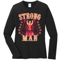 Strong Man Vintage Retro Circus Carnival Birthday Party Ladies Long Sleeve Shirt