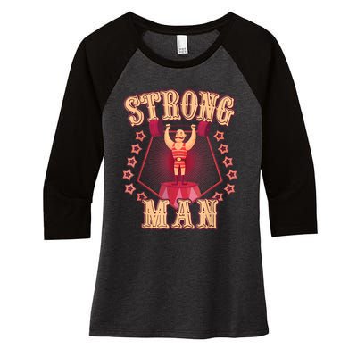 Strong Man Vintage Retro Circus Carnival Birthday Party Women's Tri-Blend 3/4-Sleeve Raglan Shirt