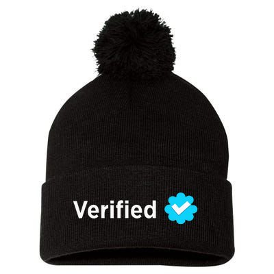 Social Media Verified Account With Check Mark Badge Pom Pom 12in Knit Beanie