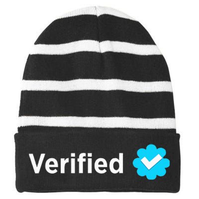 Social Media Verified Account With Check Mark Badge Striped Beanie with Solid Band