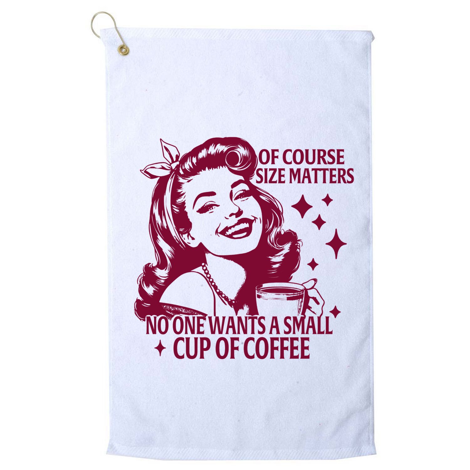 Size Matters Vintage Retro Housewife Funny Coffee Sarcastic Golf Towel