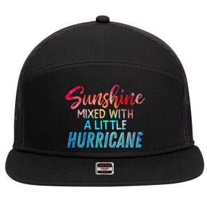 Sunshine Mixed With Little Hurricane Funny Positive Message Cool Gift 7 Panel Mesh Trucker Snapback Hat