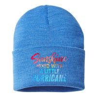 Sunshine Mixed With Little Hurricane Funny Positive Message Cool Gift Sustainable Knit Beanie