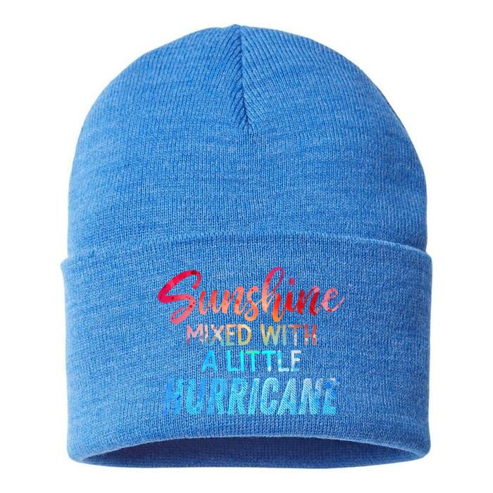 Sunshine Mixed With Little Hurricane Funny Positive Message Cool Gift Sustainable Knit Beanie