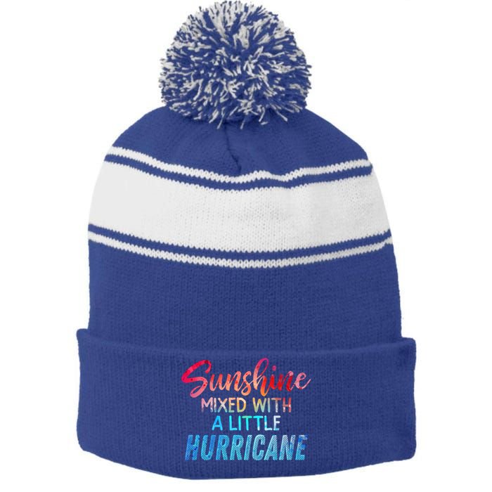 Sunshine Mixed With Little Hurricane Funny Positive Message Cool Gift Stripe Pom Pom Beanie