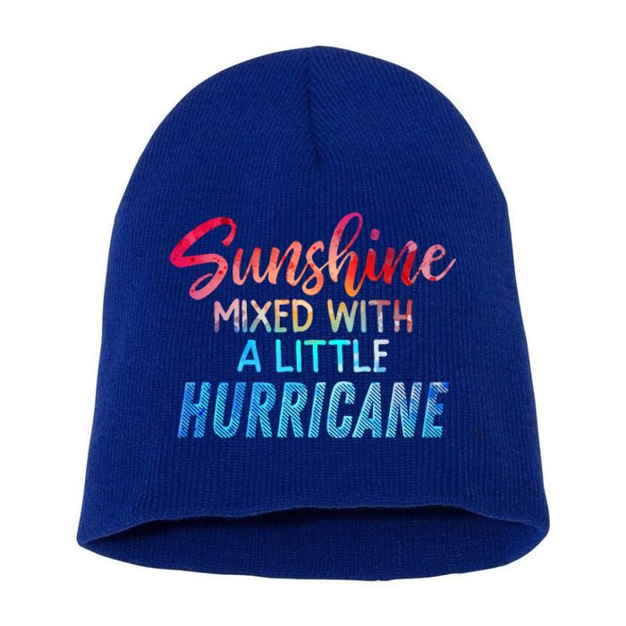 Sunshine Mixed With Little Hurricane Funny Positive Message Cool Gift Short Acrylic Beanie