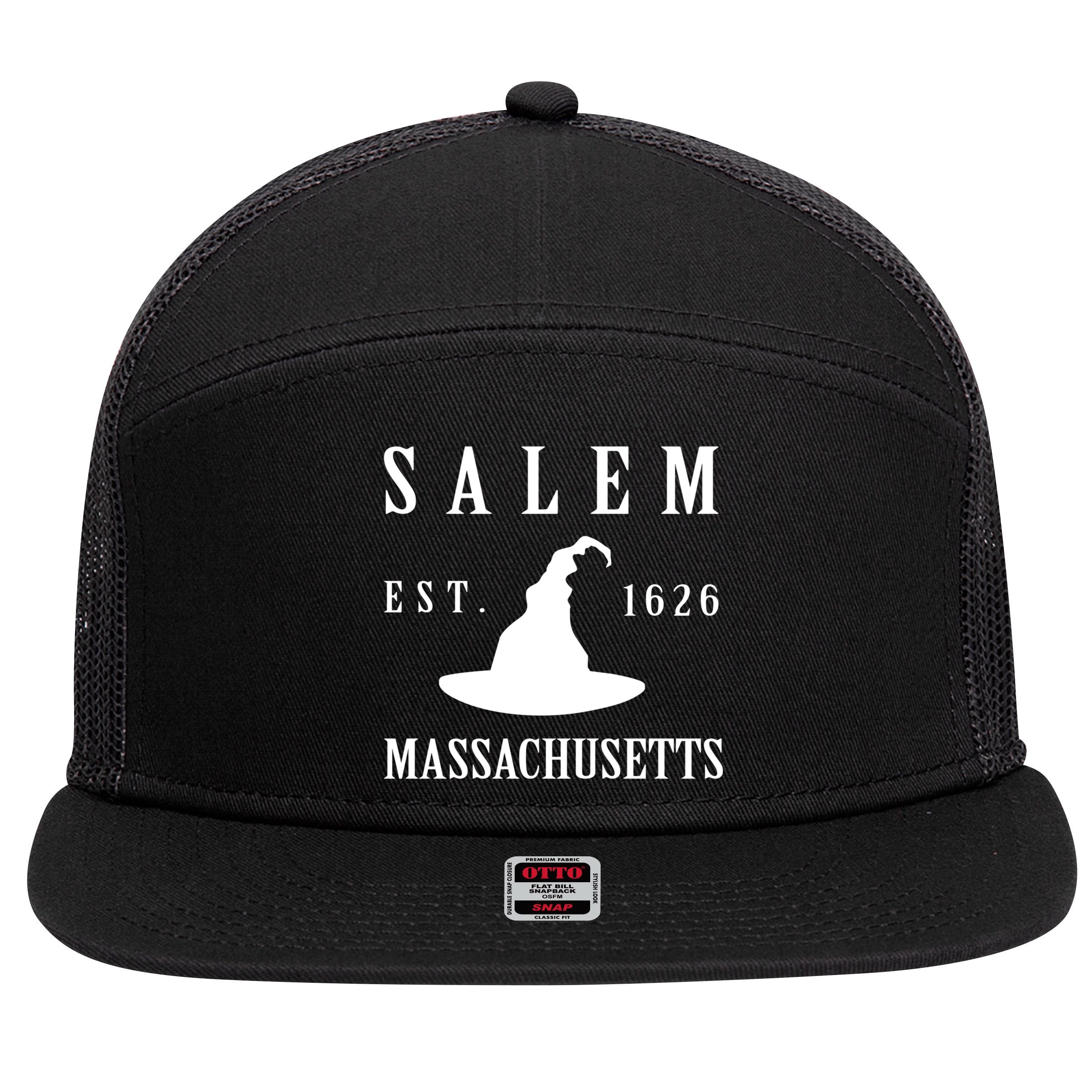 Salem Massachusetts Witch Gift 7 Panel Mesh Trucker Snapback Hat