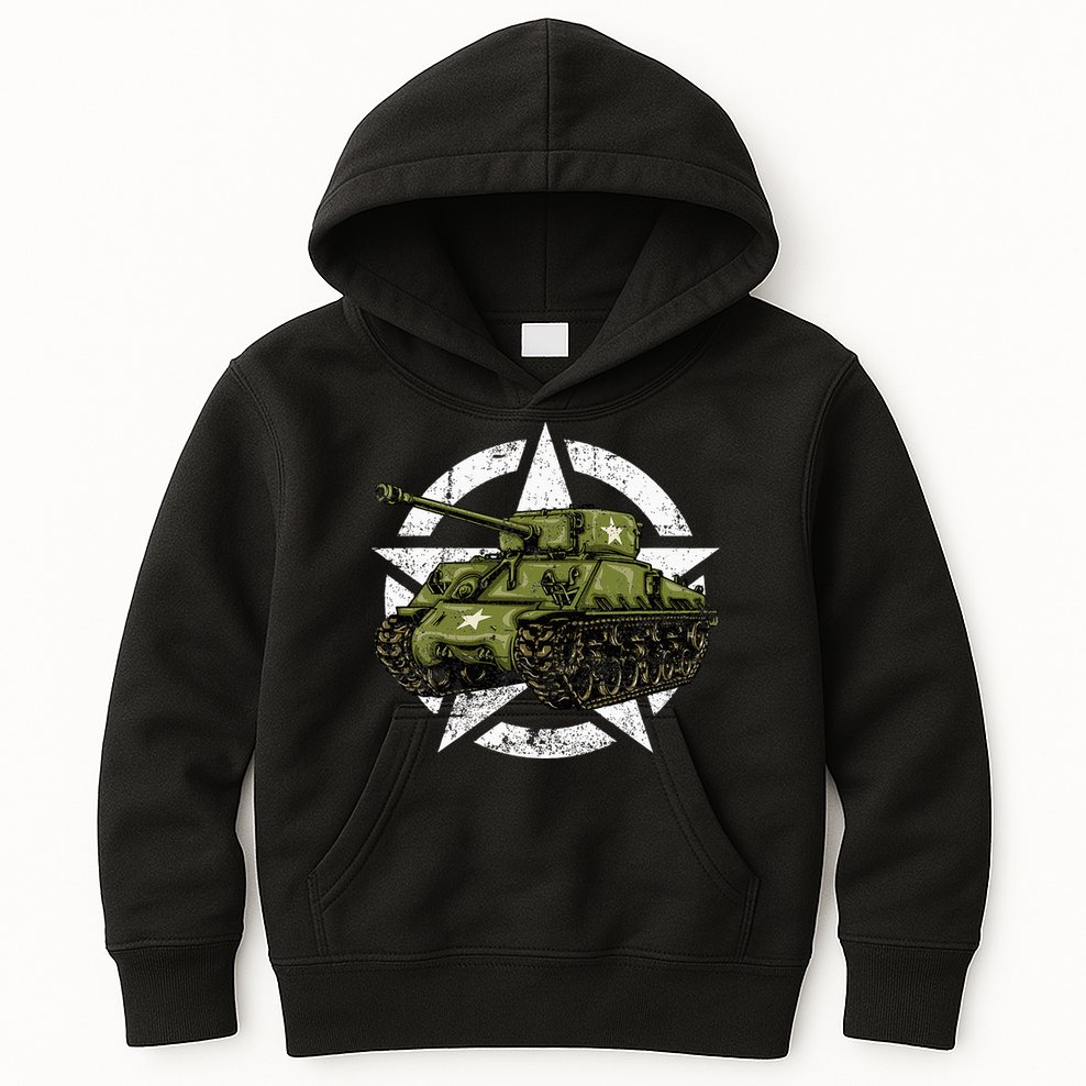 Sherman M4 World War 2 Army Tank Vintage Tank A Military Kids Hoodie