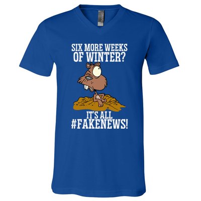 Six More Weeks Fake News Funny Groundhog Day Animal Lover Meaningful Gift V-Neck T-Shirt