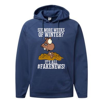 Six More Weeks Fake News Funny Groundhog Day Animal Lover Meaningful Gift Performance Fleece Hoodie